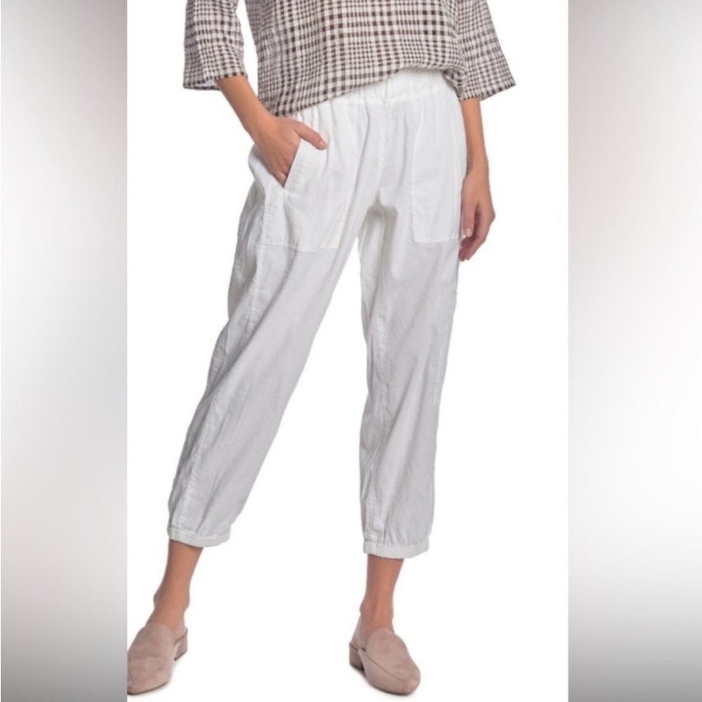 Eileen Fisher Cargo Ankle Pant White Linen Blend Casual Minimalist Women’s Small